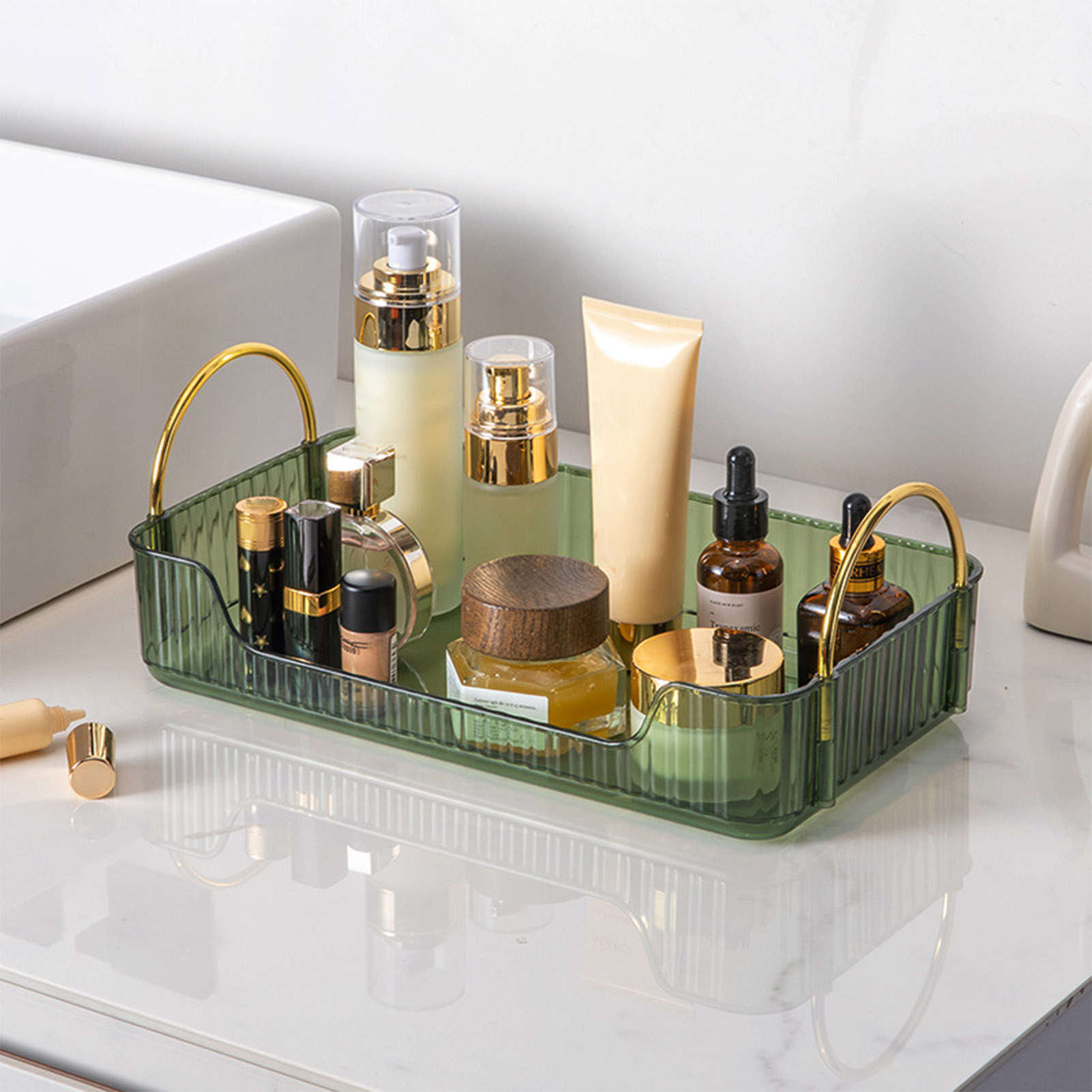 Furniture Lighting & Decor Magazine - バスルームオーガナイザーラックライト高級アクリル収納ホルダー、ジュエリー、化粧品、スキンケア、ヘアアクセサリー、家庭用収納ボックス