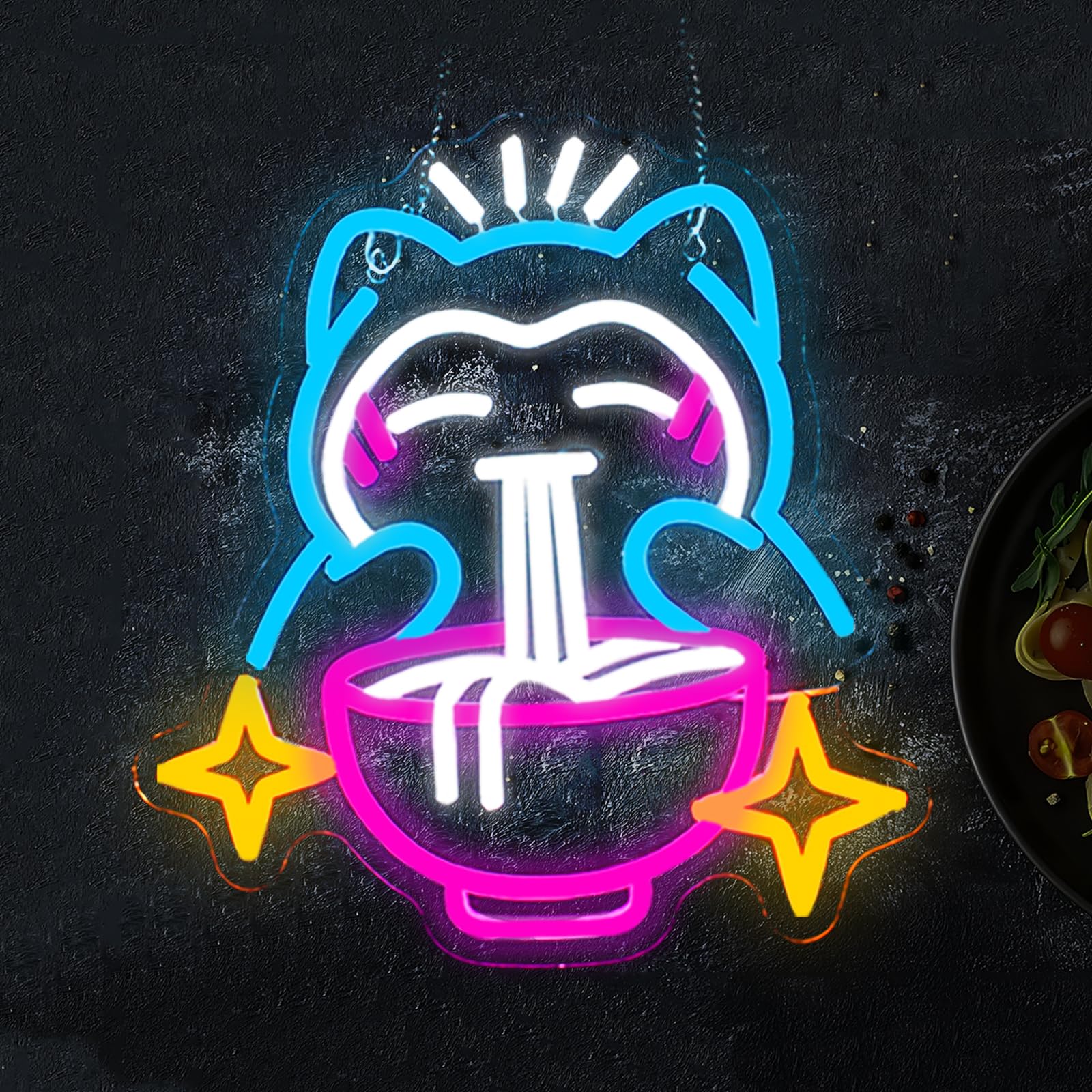Japanese Lighting Decor - LEDラーメンネオンライト - かわいいクマ麺ネオンサイン、調光可能な日本の壁飾り、ゲームルーム、レストラン、バー、子供部屋用