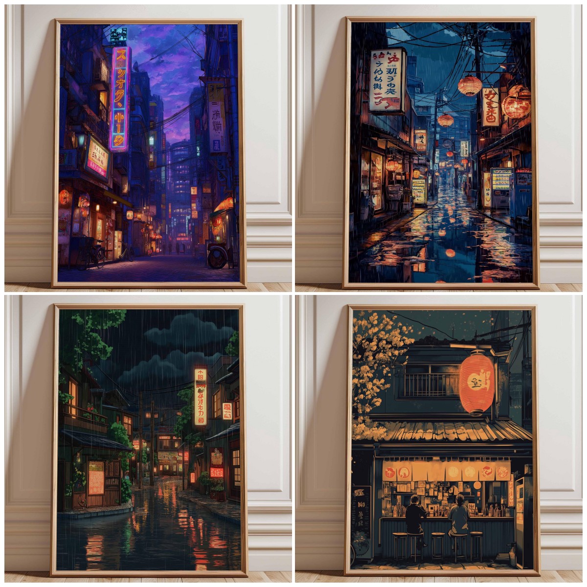 Japanese Lighting Decor - ネオン東京ストリートポスタープリント、サイバーパンクナイトシティウォールアート、日本の都市景観装飾、未来的なアニメスタイルの家の装飾