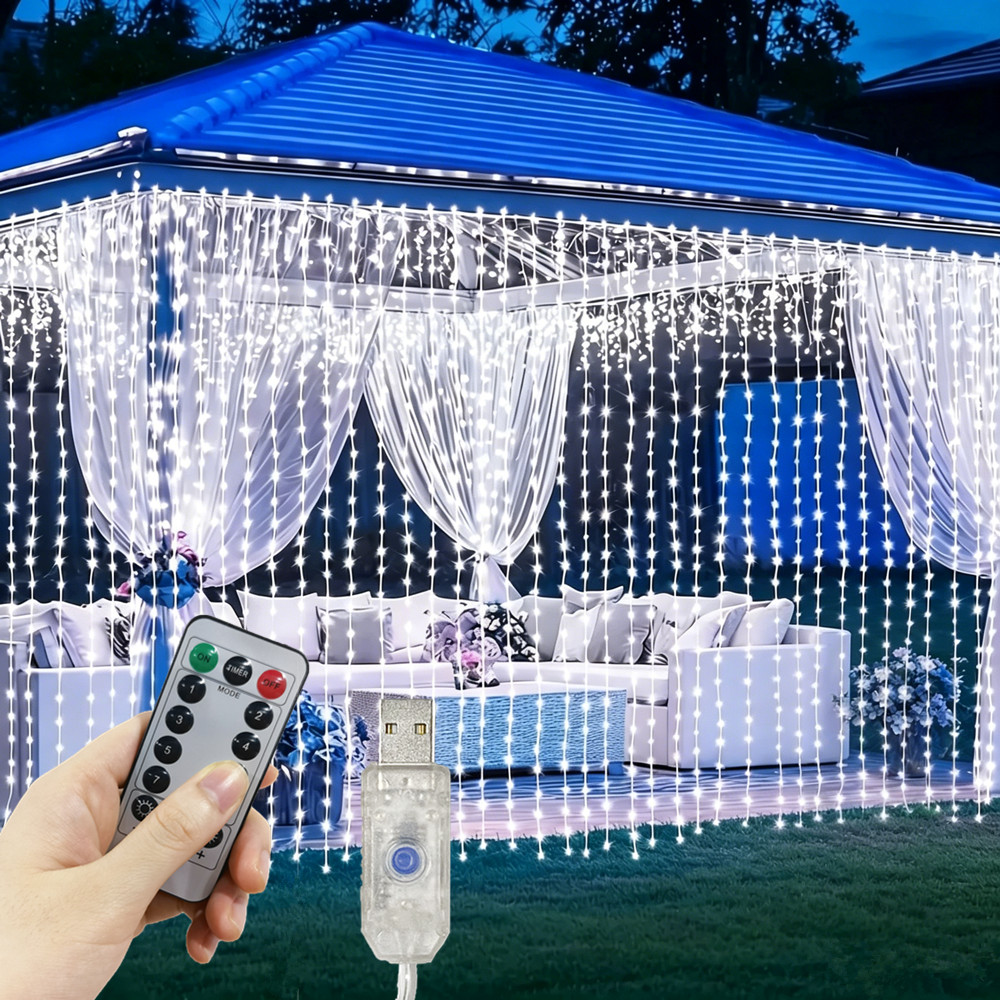 Fairy Light Curtain - 3/4/6m フェアリーランプ 8モードUSBカーテンライト LEDリモコン付き クリスマス用 寝室の窓