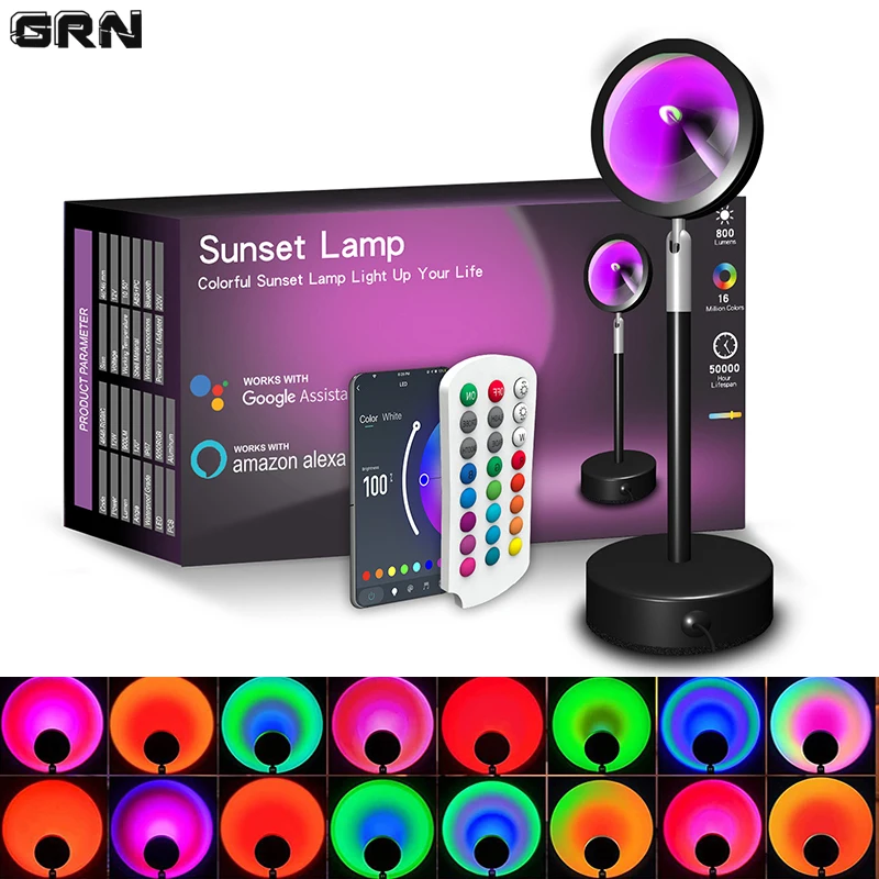 Touch Dimmer Lamp - スマートLEDサンセットランプ,カラフルな変更ランプ,Bluetoothアプリ制御,音楽同期,ネットワークブロードキャスト,寝室,家の装飾,レインボーランプ