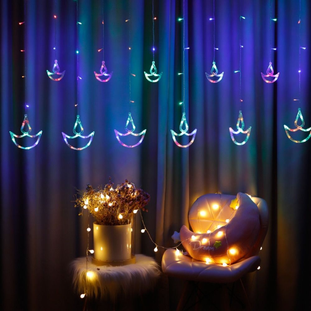 Lighting Decoration For Diwali - 女の子の部屋用USBプラグ式ディワリライト ハッピーディワリ ハート型ストリングライト 華やかな夜間LEDライト 寝室の装飾
