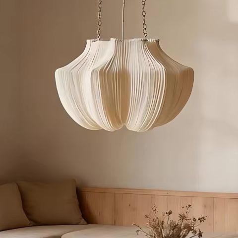 Japanese Lighting Decor - 日本の侘び寂びプリーツ生地LEDペンダントランプ、リビングルーム、寝室、シャンデリア、家の装飾、ダイニングテーブルライト、照明