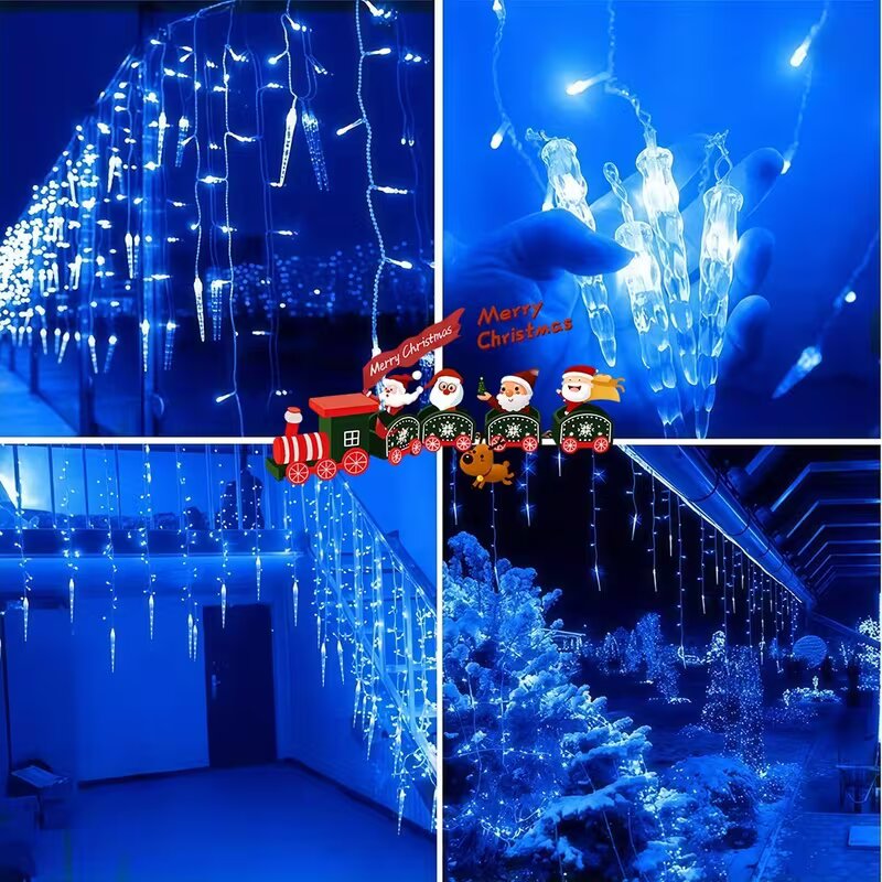 Fairy Light Curtain - 100LEDのつららカーテンライト、クリスマスデコレーション、8つのモード、USB電池式ウィンドウライト、パーティー、家の装飾に
