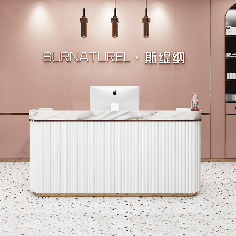 Furniture Lighting & Decor Magazine - ライトラグジュアリーモダンレジカウンター 大理石調ヘアサロン アーチ型レジカウンター フロントデスク家具 カヘロ JT40C