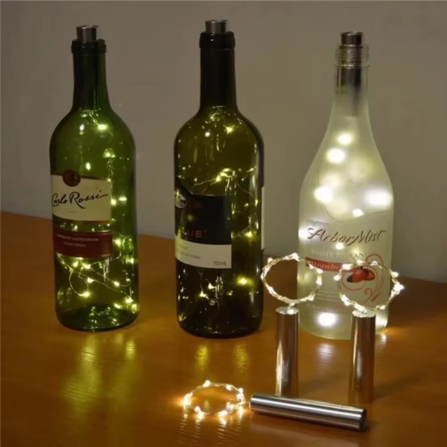Decor Lighting Cork - LEDスターリーライトストリング,ワインボトル,コルク,フェスティバル用バッテリー電源,クリスマスデコレーション,銅線ナイト,1 m, 2 m, 3m