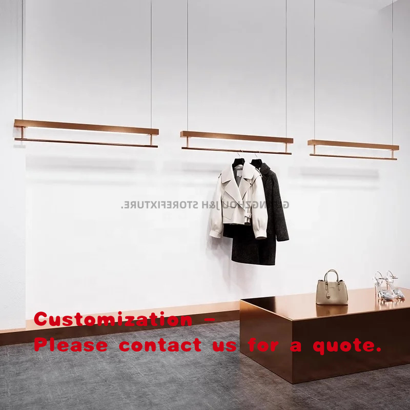 Furniture Lighting & Decor Magazine - カスタムニューローズゴールド洋服ラック人気衣料品店家具壁天井メタルディスプレイスタンドLEDライト付き