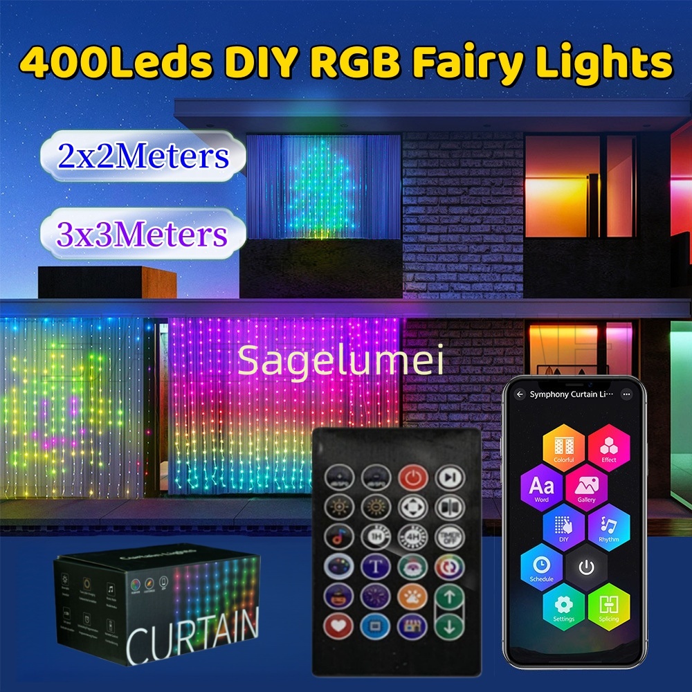 Fairy Light Curtain - 400LED ストリングライトスマートカーテン RGBIC ライト Bluetooth APP