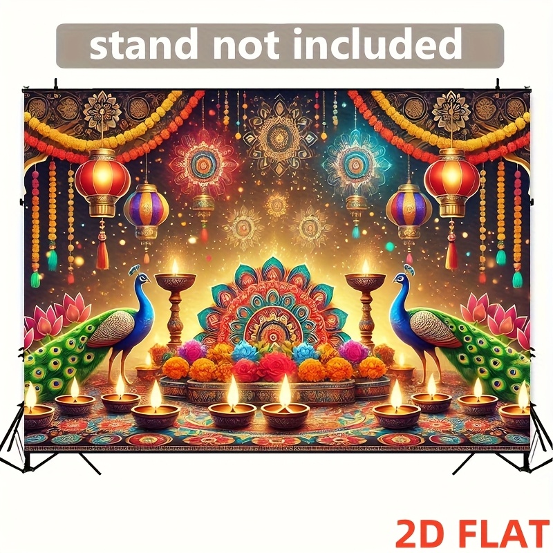 Lighting Decoration For Diwali - ディワリ孔雀ランタンタペストリー インド祭り装飾 ディヤライト マンダラ模様 文化祭典 2Dフラットスタンド（付属しません）