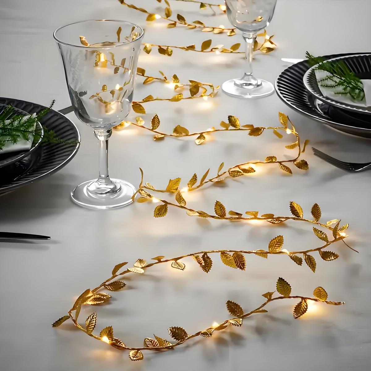 Lighting Decoration For Diwali - LEDロマンチックゴールデンリーフフェアリーライト - (20 LED常時点灯モデル) エレガントなストリングライト、家の装飾、テーブルセッティング、結婚式、イベントに最適、バレンタインデー、誕生日パーティー、結婚式、クリスマス、感謝祭、ディワリに最適。