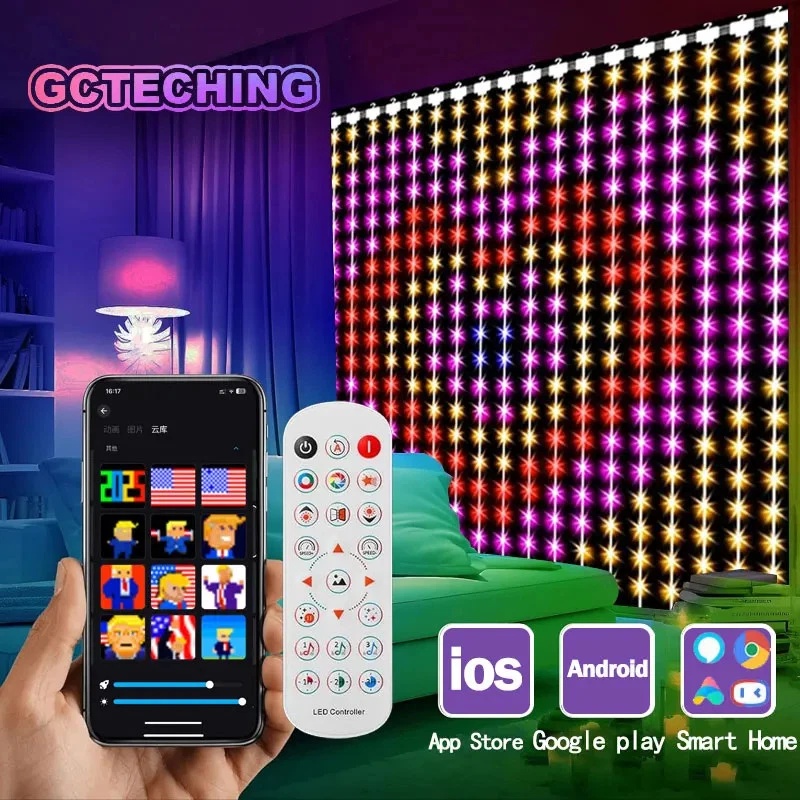 Fairy Light Curtain - 400LEDスマートカーテンライト Bluetoothアプリリモコン DIYパターン ミュージックフェアリーライト ウィンドウ寝室 クリスマスホリデーデコレーション