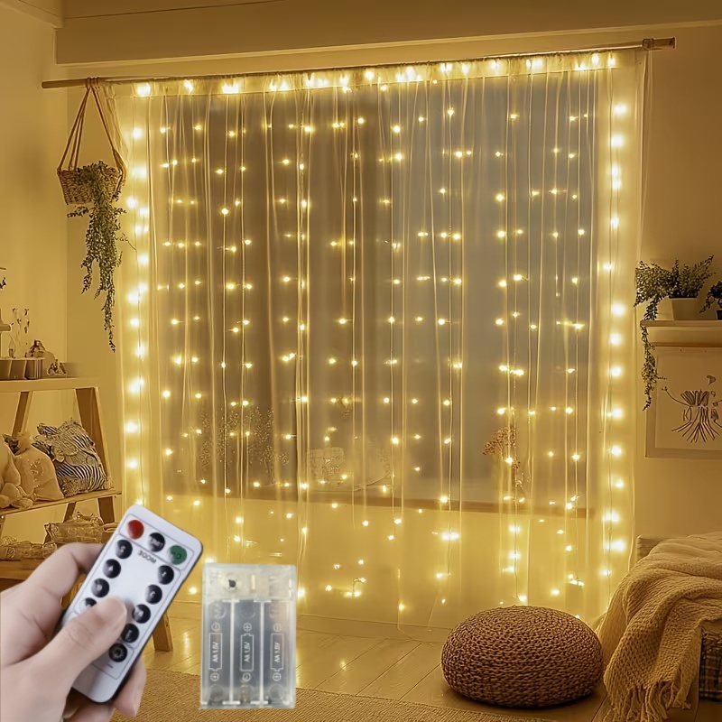 Fairy Light Curtain - 3M-6M クリスマスデコレーションリモコン付きホリデーウェディングおとぎ話フラワーリングライト寝室カーテン電池ボックスストリングライト
