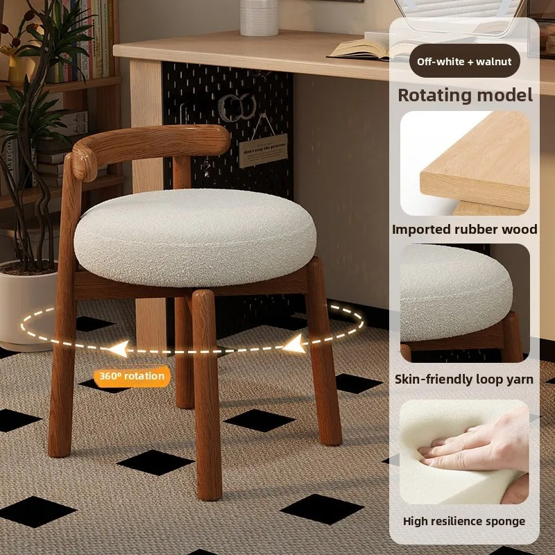 Furniture Lighting & Decor Magazine - シンプルな無垢材回転式ドレッシングスツール、無垢材レジャーダイニングチェア、軽量高級ドレッシングチェア、ソフトバッグアンティークチェア