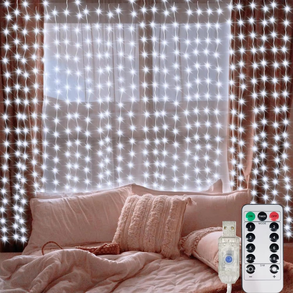Fairy Light Curtain - LED カーテンストリングライトガーランド USB フェストゥーンリモコンウェディングパーティーフェアリーライトクリスマス装飾寝室用ホーム