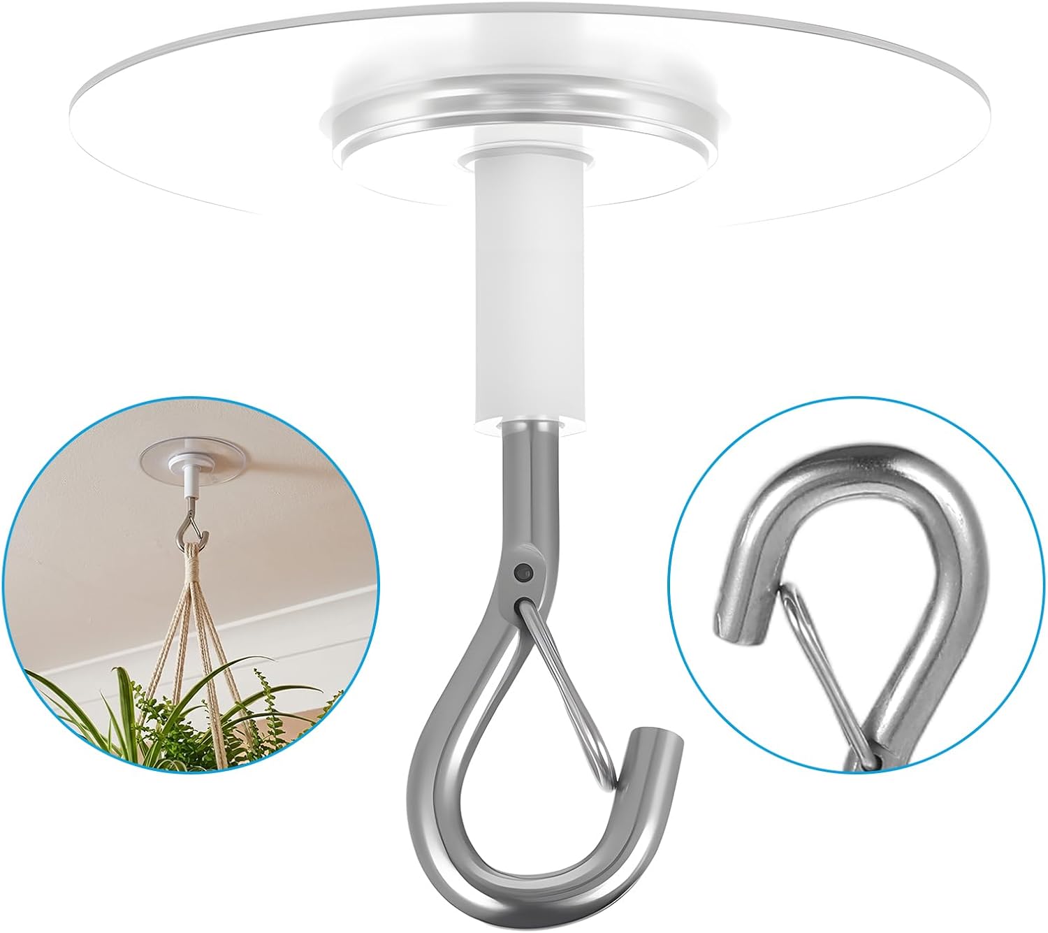 Decor Lighting Ceiling Fans - 5個入りヘビーデューティー自己粘着式天井フック、ドリル不要、安全ロック付きプラントハンガー、ライト、チャイム、ファン、壁飾り用、キッチン、バスルーム用