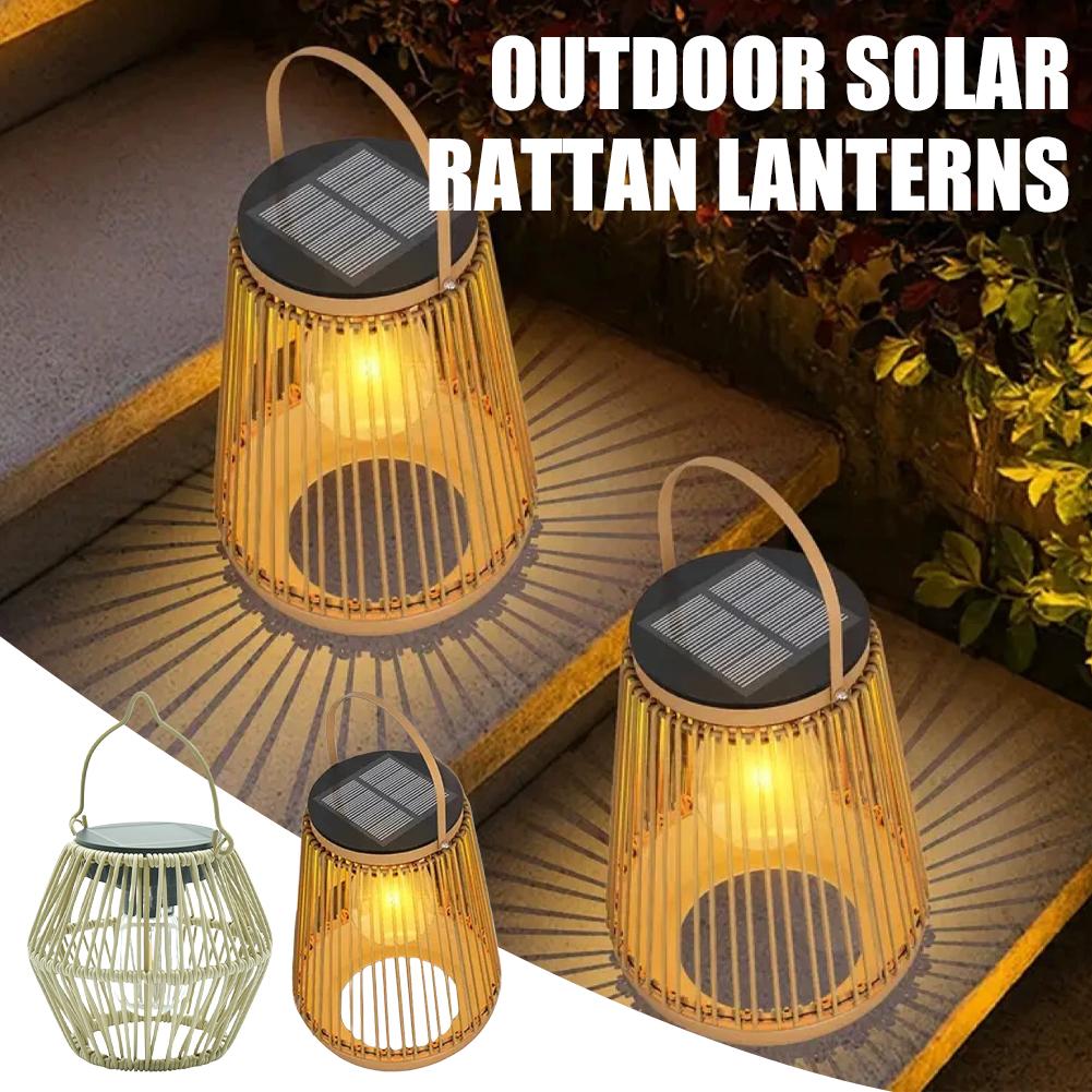 Decor Lighting Lamps - IP65防水ソーラーラタンランタン、吊り下げ式テーブルライト、屋外装飾ランプ、裏庭、庭園、パティオ、中庭照明用