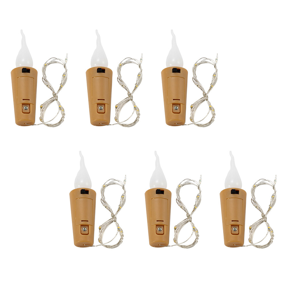 Decor Lighting Cork - 6個入りワインボトル用ストリングライト コルク栓付き 電池式 装飾用ストリングランプ クリエイティブな炎型ライト
