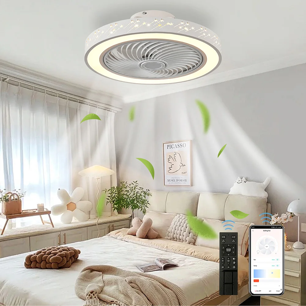 Decor Lighting Ceiling Fans - ライト付きリモコンシーリングファン、格納式サイレント流星ファン、寝室の装飾、サイレントベンチレーター、スマートアプリ、46cm