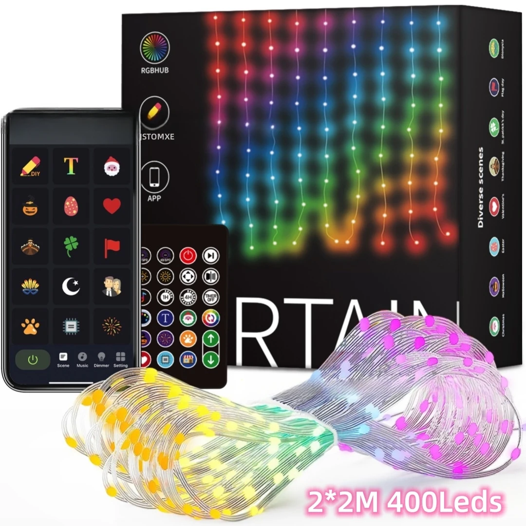 Fairy Light Curtain - USB スマート APP アニメーションカーテンライトストリング 400LED DIY