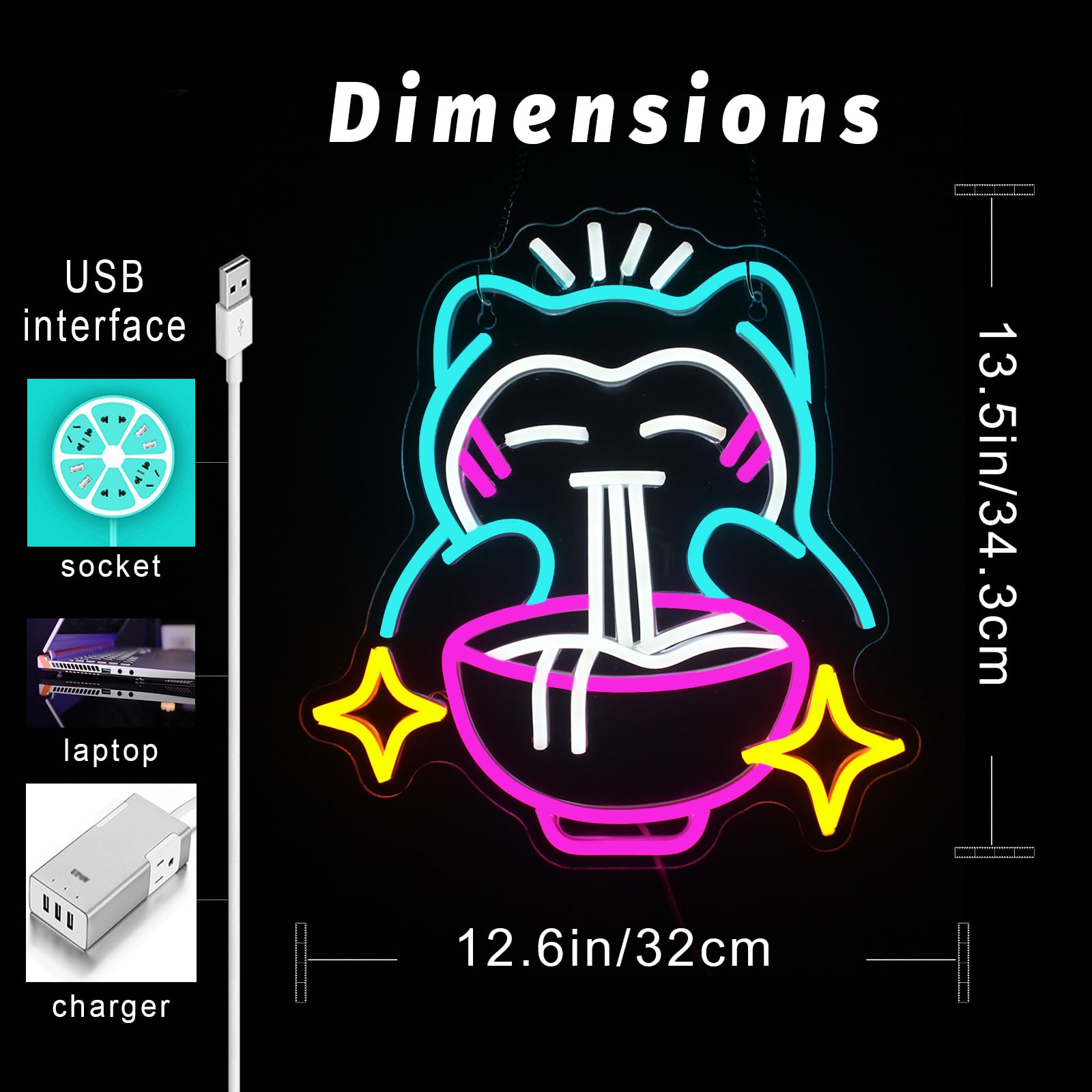 LEDラーメンネオンライト - かわいいクマ麺ネオンサイン、 - Japanese Lighting Decor のレビューと価格