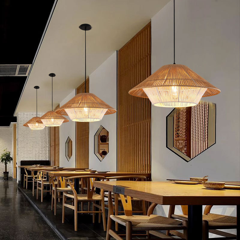 日本の創造的な麻縄籐織りペンダントランプ、ホームステイ廊下、 - Japanese Lighting Decor のレビューと価格