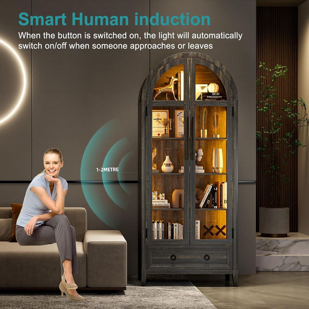 73アーチ型ガラスディスプレイキャビネット、4段、人体センサ - Lighting & Home Decor Studio のレビューと価格