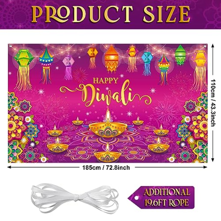 ハッピーディワリ背景幕バナー装飾、家の壁掛け用、インドのディ - Lighting Decoration For Diwali のレビューと価格