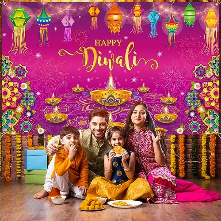 ハッピーディワリ背景幕バナー装飾、家の壁掛け用、インドのディ - Lighting Decoration For Diwali のレビューと価格