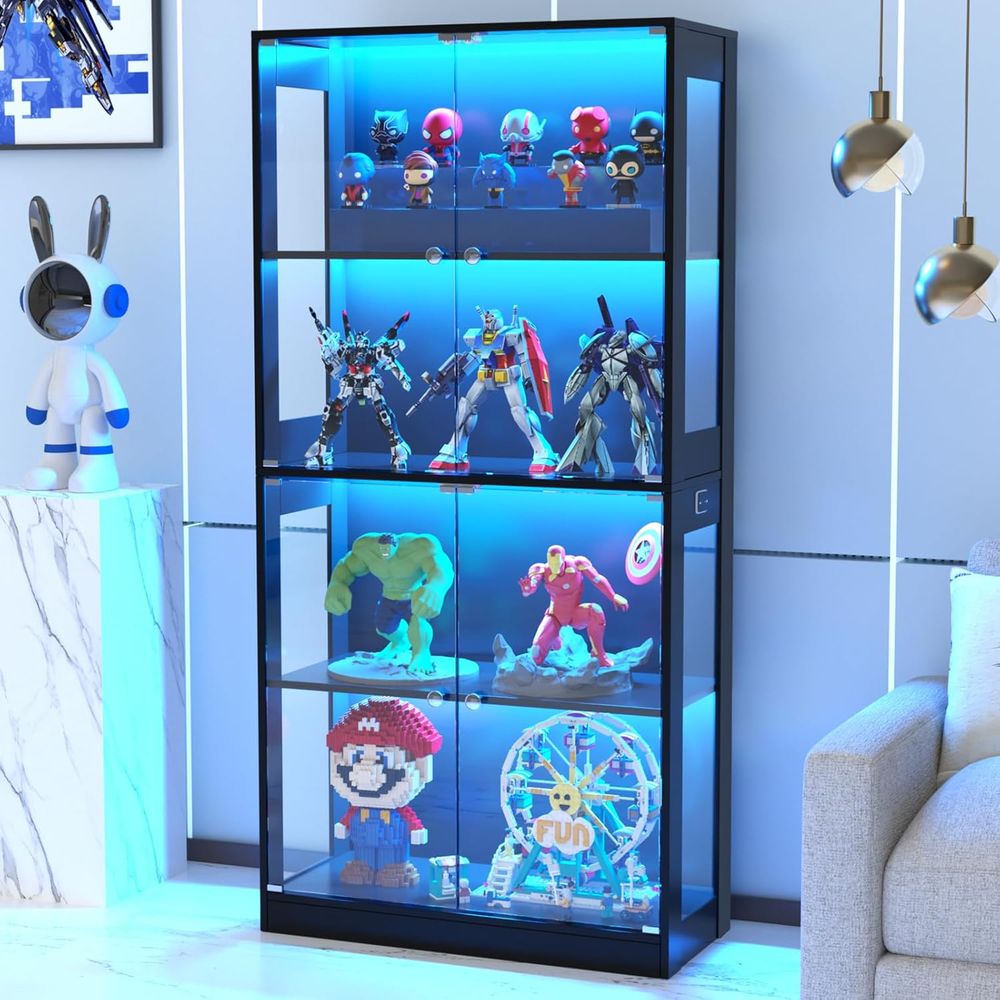 65ガラス扉ディスプレイキャビネット、センサー照明付き4段キ - Lighting & Home Decor Studio のレビューと価格