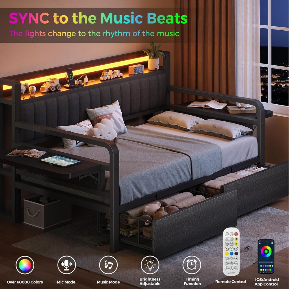 Jevol ツインベッド e 収納棚と LED ライト付き、 - Furniture Lighting & Decor Magazine のレビューと価格
