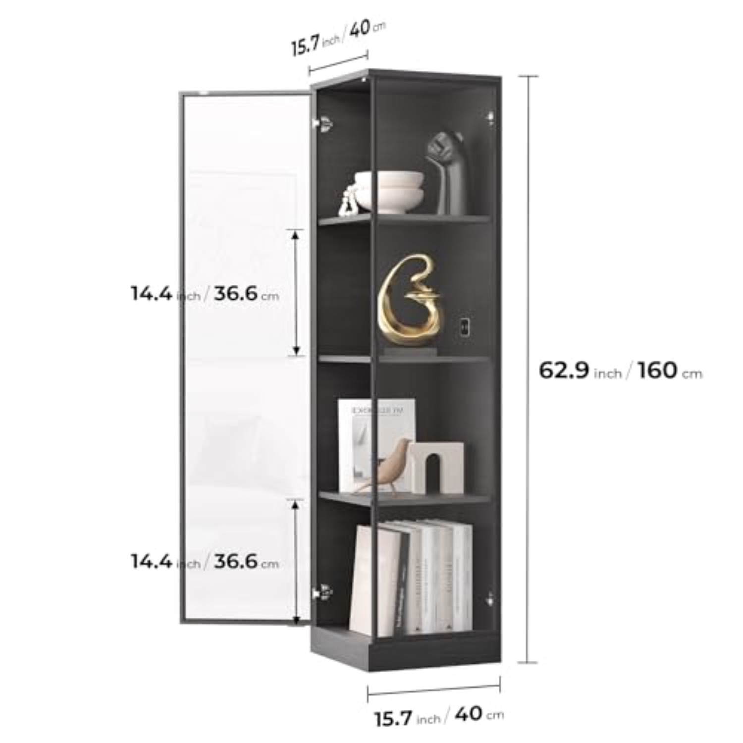コーナーディスプレイキャビネット ドア付き、4段、3色ライト - Lighting & Home Decor Studio のレビューと価格