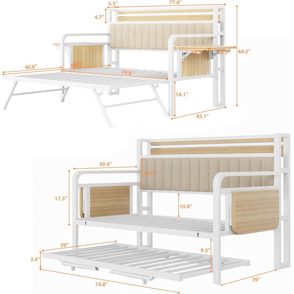 トランドル付きデイベッドとLEDライト、頑丈な金属製ツインベ - Furniture Lighting & Decor Magazine のレビューと価格