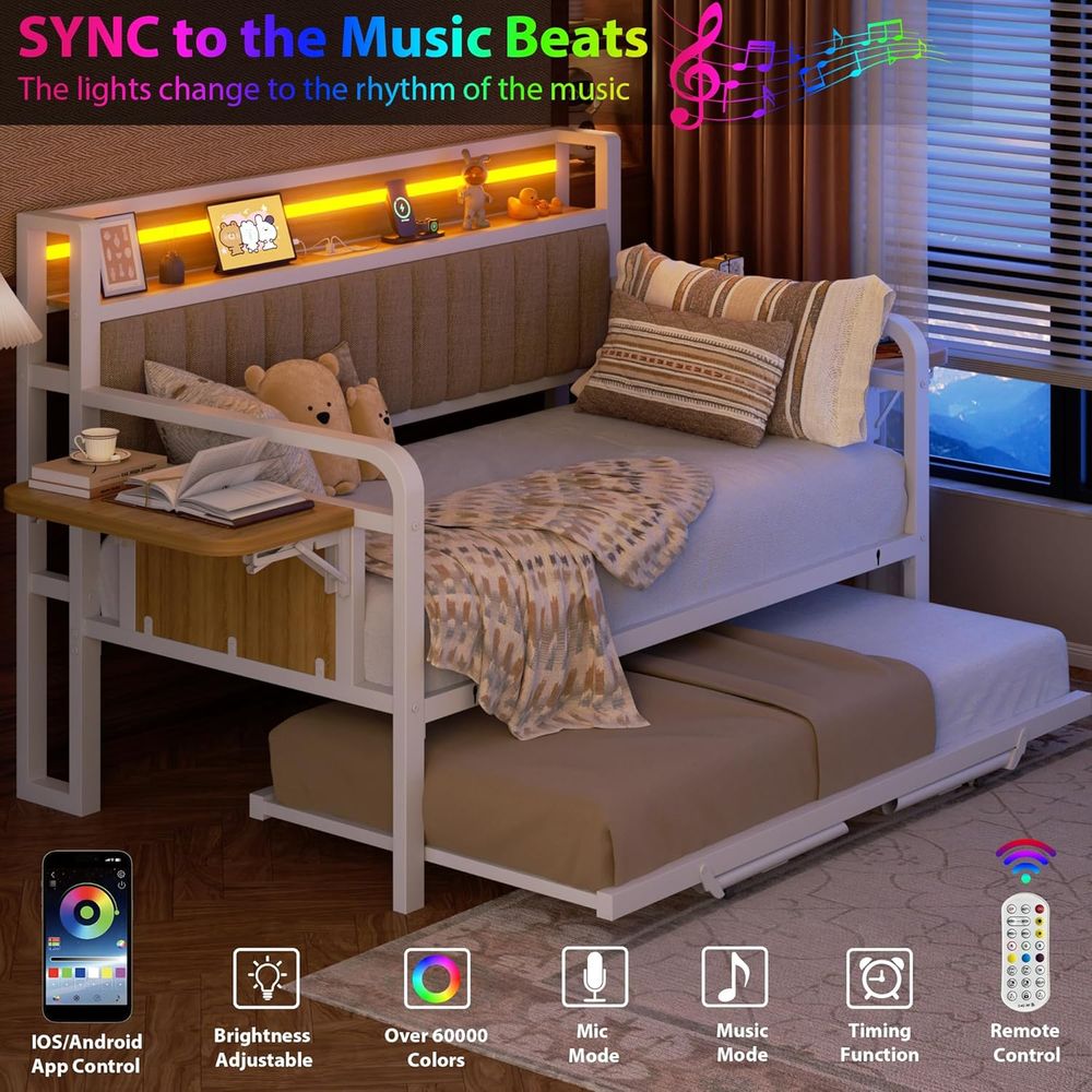 トランドル付きデイベッドとLEDライト、頑丈な金属製ツインベ - Furniture Lighting & Decor Magazine のレビューと価格