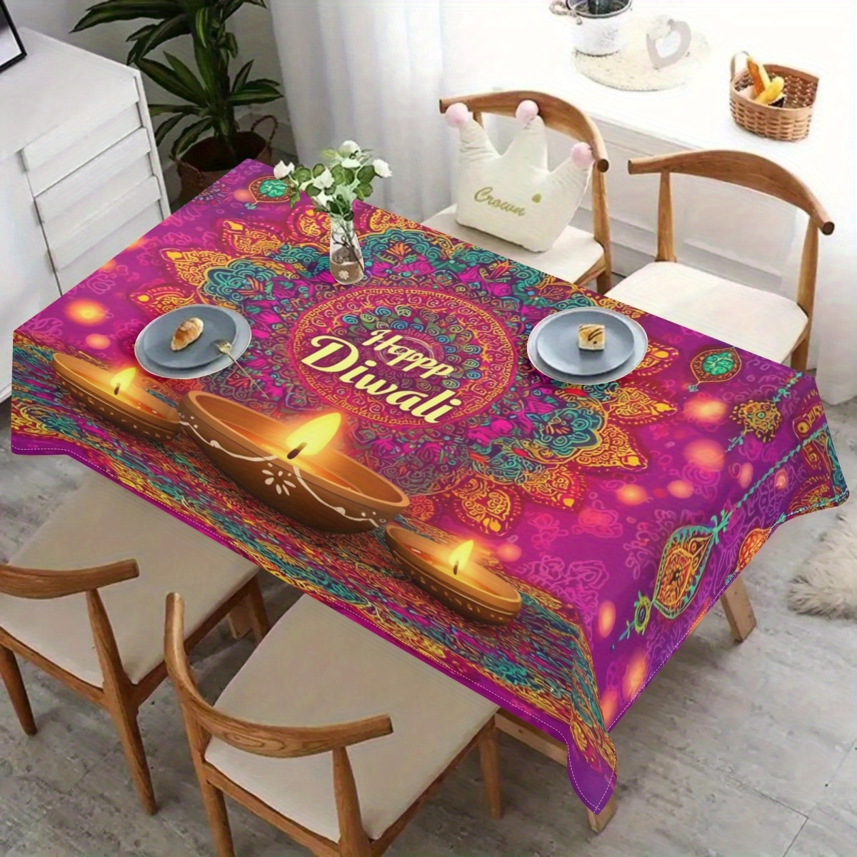 ハッピーディワリ祭りのライトの祭典 長方形テーブルクロス テ - Lighting Decoration For Diwali のレビューと価格