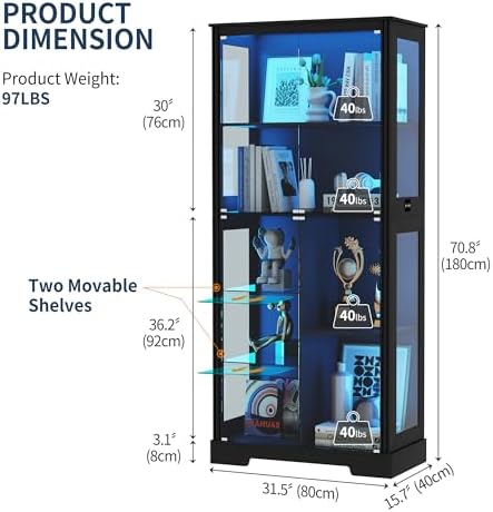71インチディスプレイキャビネット、5段、3色ライト付き、コ - Lighting & Home Decor Studio のレビューと価格