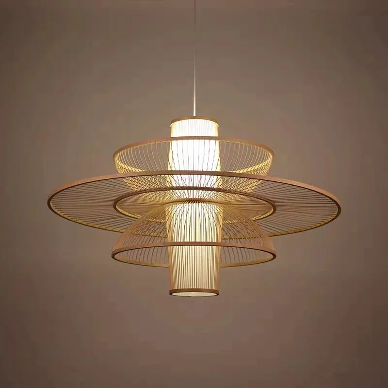 田舎の手作り竹織り籐アートシャンデリアティールームホームステ - Japanese Lighting Decor のレビューと価格