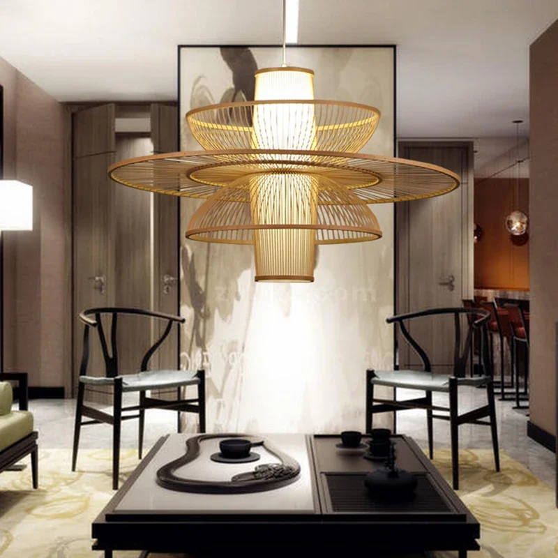 田舎の手作り竹織り籐アートシャンデリアティールームホームステ - Japanese Lighting Decor のレビューと価格