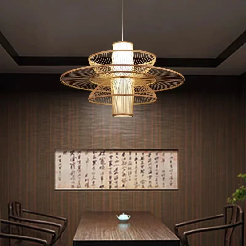 田舎の手作り竹織り籐アートシャンデリアティールームホームステ - Japanese Lighting Decor のレビューと価格