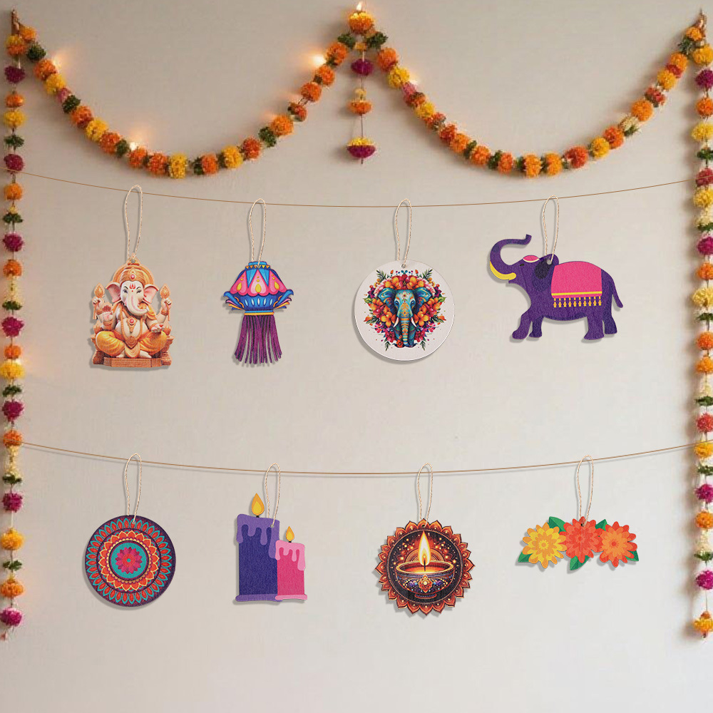 ディワリをテーマにした装飾 - 木製チップハンガー（象とキャ - Lighting Decoration For Diwali のレビューと価格