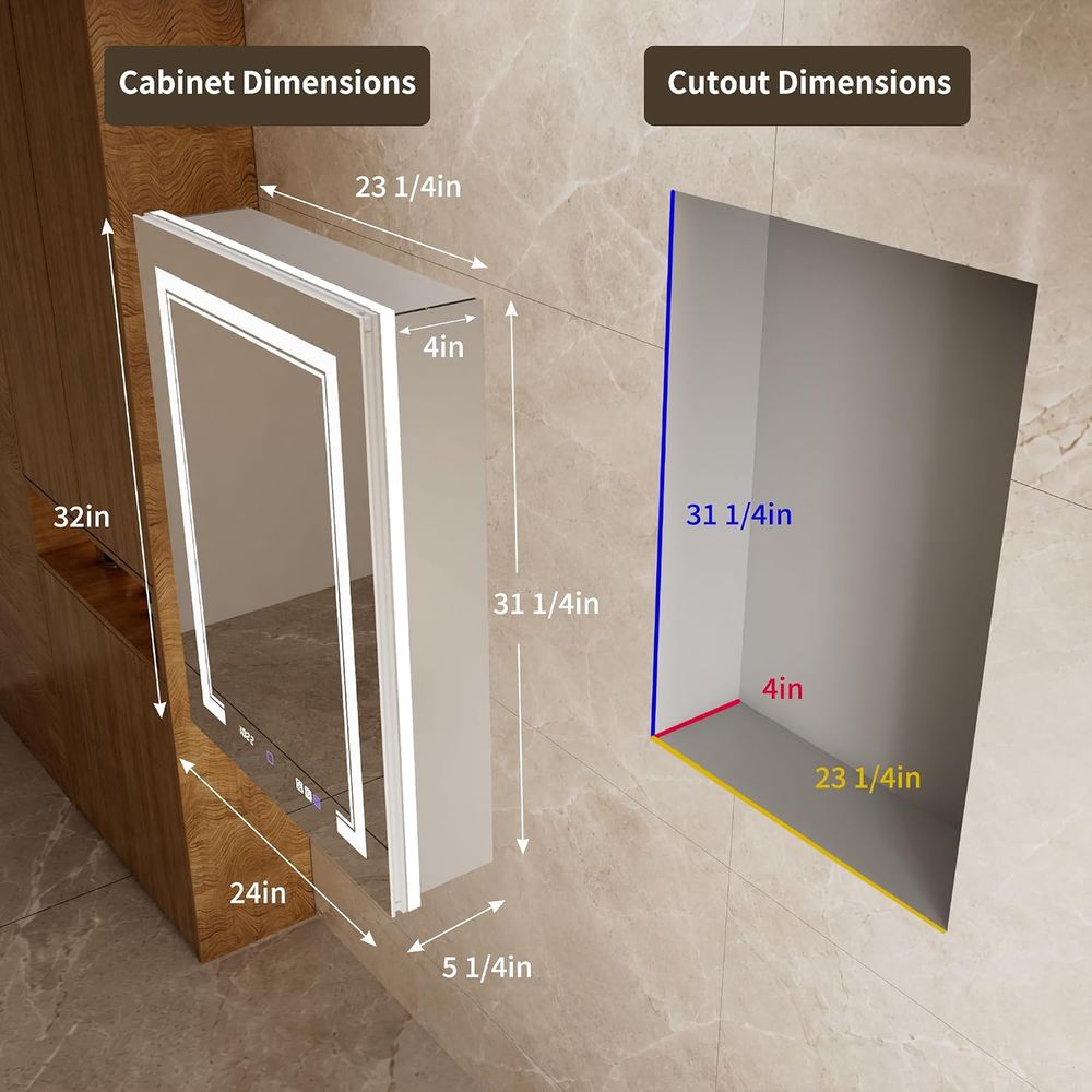 幅24インチ x 高さ32インチの薬棚、LED照明付きミラー - Lighting & Home Decor Studio のレビューと価格