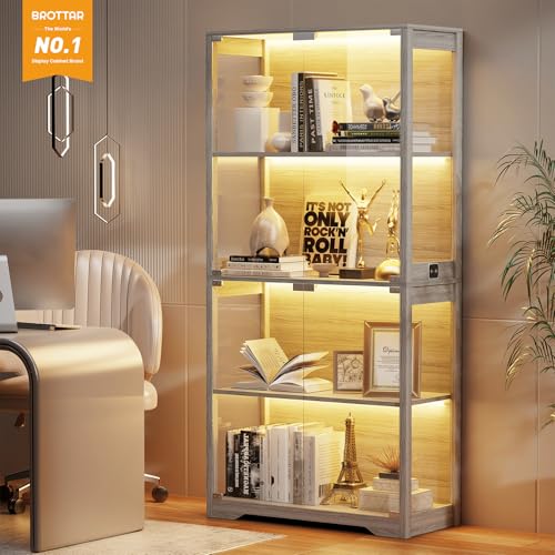 ガラス扉付きディスプレイキャビネット、4段ディスプレイケース - Lighting & Home Decor Studio のレビューと価格
