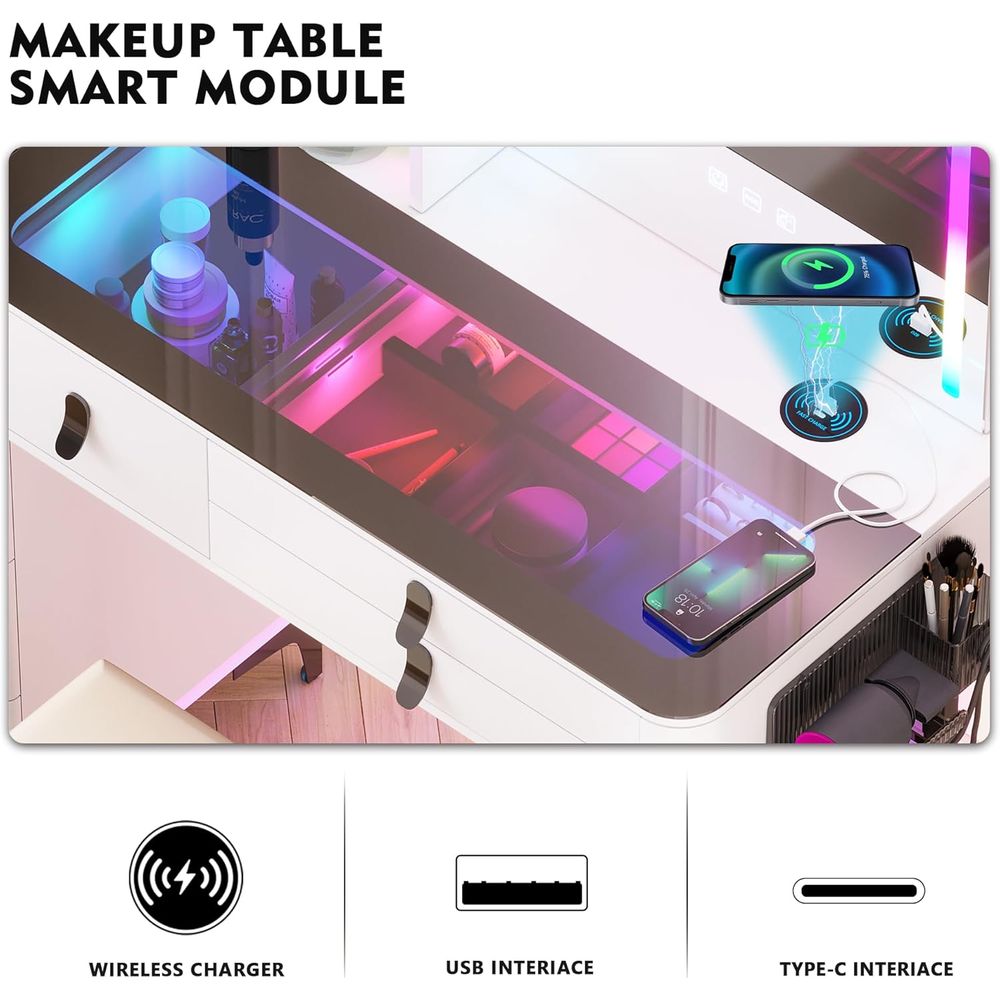 Gurexl RGB バニティデスク ワイヤレス充電ステーシ - Furniture Lighting & Decor Magazine のレビューと価格