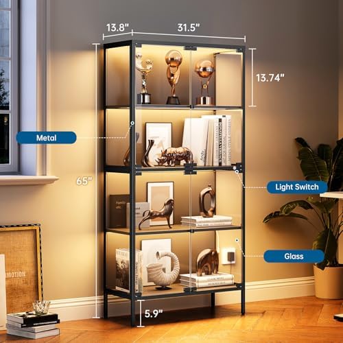 65インチガラスディスプレイキャビネット、3色LEDライト付 - Lighting & Home Decor Studio のレビューと価格