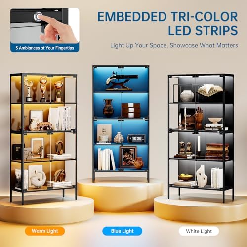 65インチガラスディスプレイキャビネット、3色LEDライト付 - Lighting & Home Decor Studio のレビューと価格