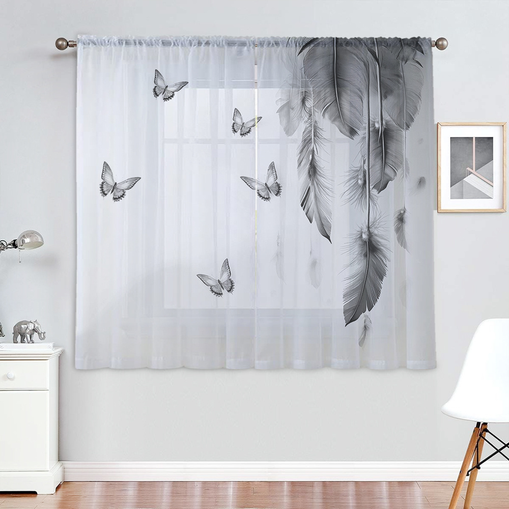 2枚組デジタルプリントシアーカーテン、羽根蝶の軽やかな舞い模 - Fairy Light Curtain のレビューと価格