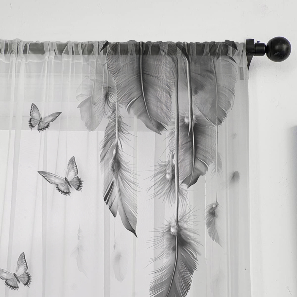 2枚組デジタルプリントシアーカーテン、羽根蝶の軽やかな舞い模 - Fairy Light Curtain のレビューと価格