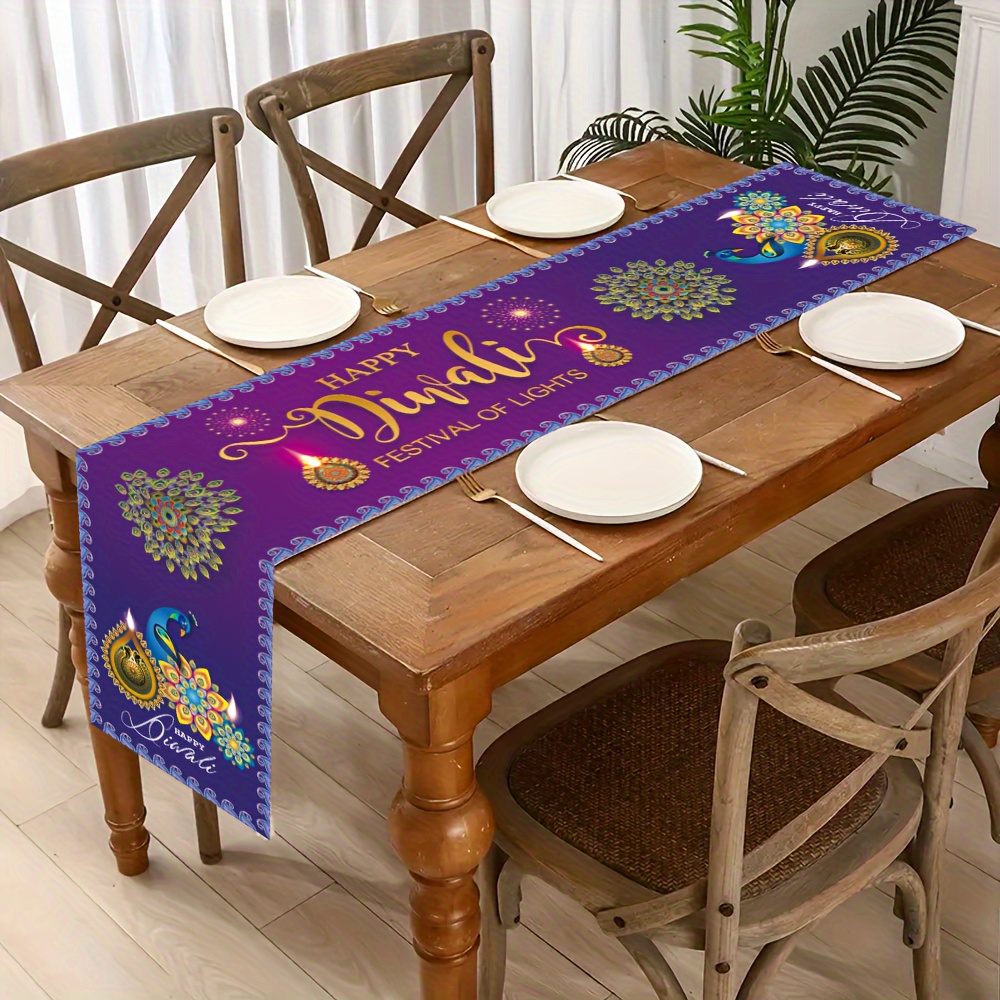 ハッピーディワリ祭りの光の祭典 リネン製テーブルランナー ホ - Lighting Decoration For Diwali のレビューと価格