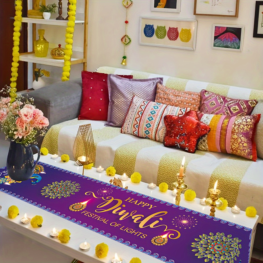ハッピーディワリ祭りの光の祭典 リネン製テーブルランナー ホ - Lighting Decoration For Diwali のレビューと価格