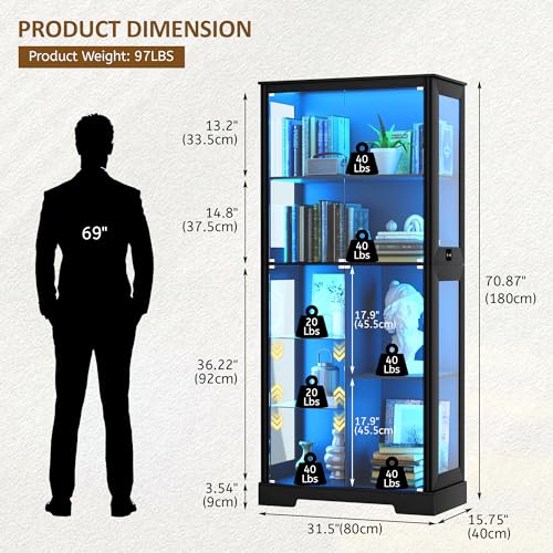 71インチのガラス製ディスプレイキャビネット、コレクション用 - Lighting & Home Decor Studio のレビューと価格