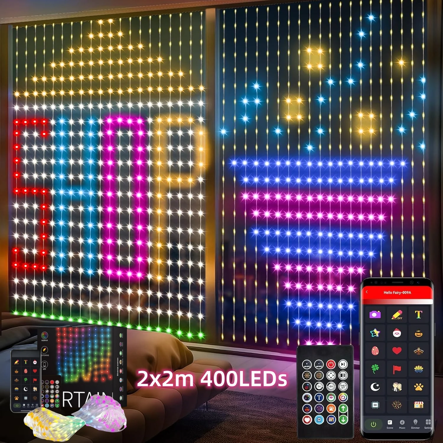 USB スマート APP アニメーションカーテンライトストリ - Fairy Light Curtain のレビューと価格